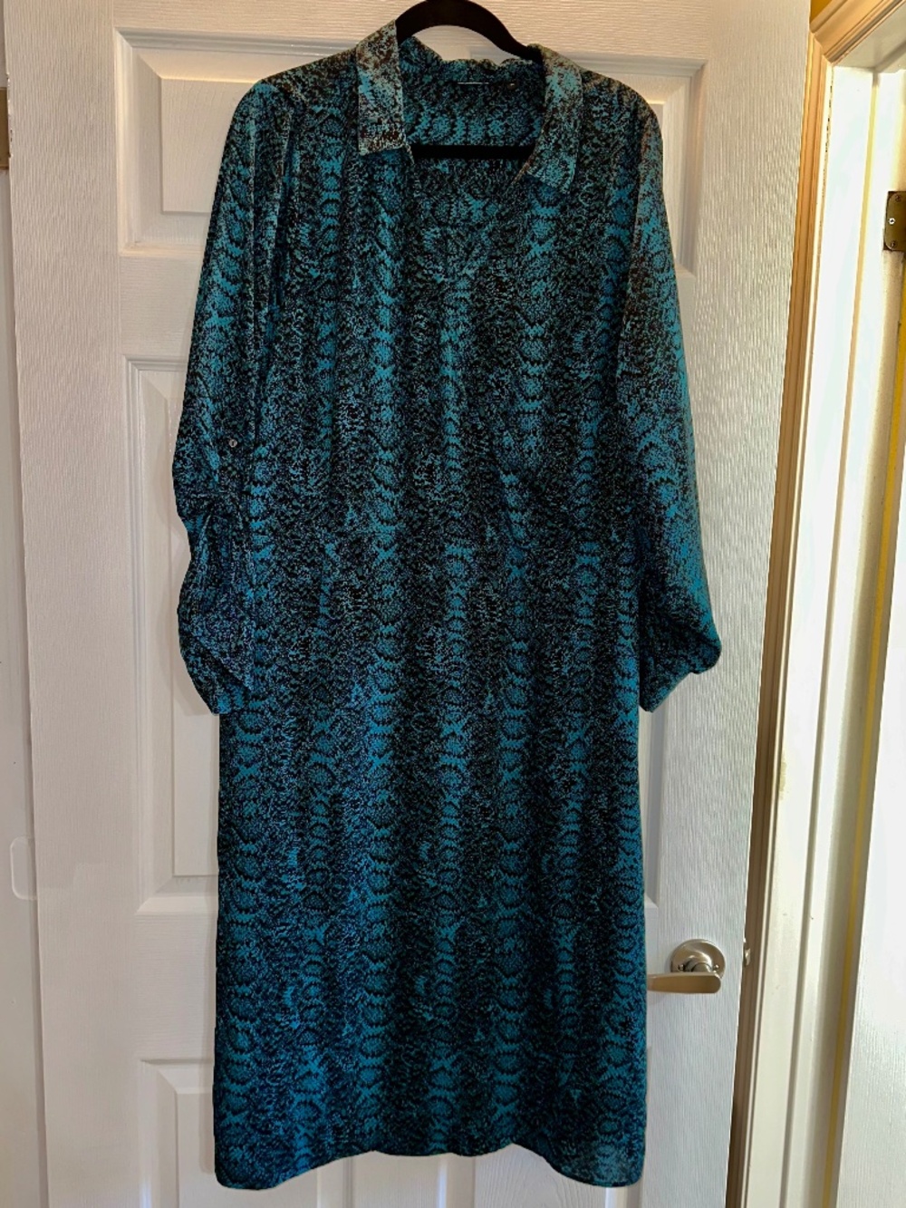 Reitmans 2X Teal Snake Print Shirt Dress Midi Flowy Long Sleeve Plus Size